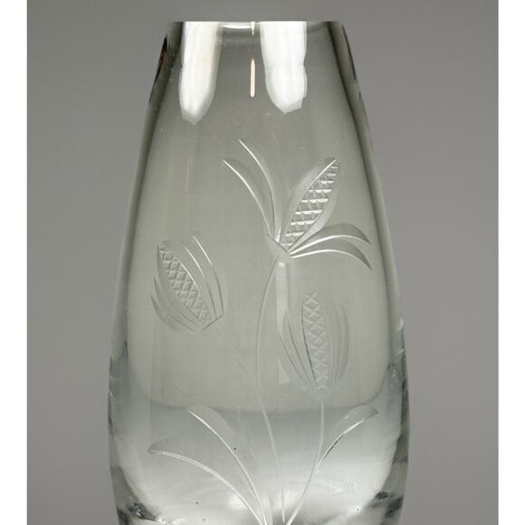 Hadeland Glassverk Norway Etched Glass Vase Wheat Heavy 6" Nordic Vintage - Picture 7 of 7